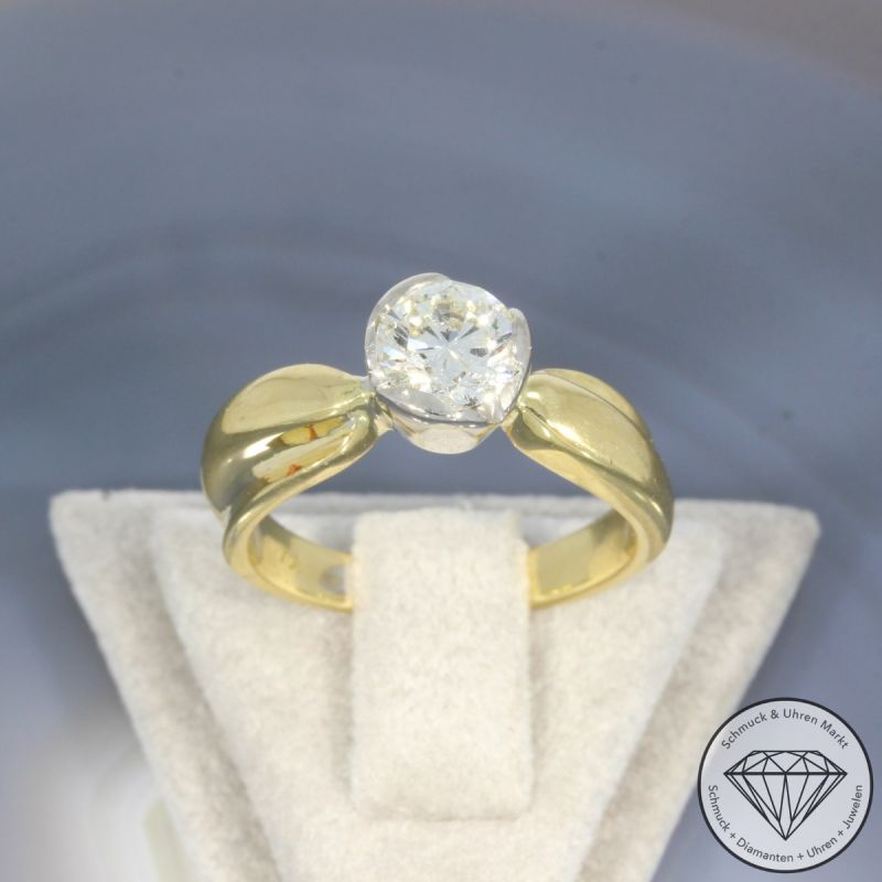 Wert 9800 € Bicolor Solitär Brillant Ring (ca. 0,91 carat) in 750er 18 K Gold - 102990