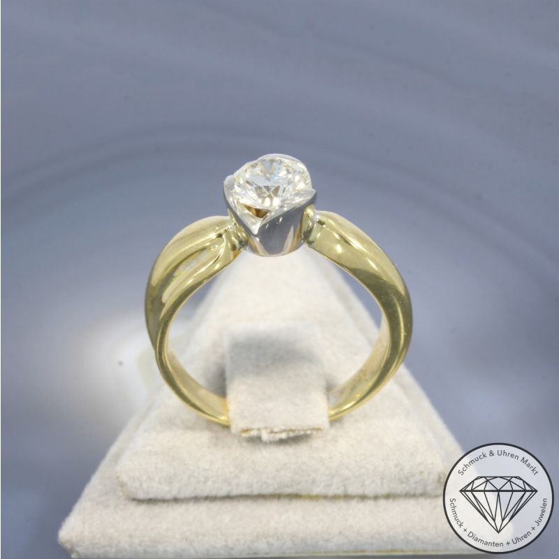 Wert 9800 € Bicolor Solitär Brillant Ring (ca. 0,91 carat) in 750er 18 K Gold - 102990