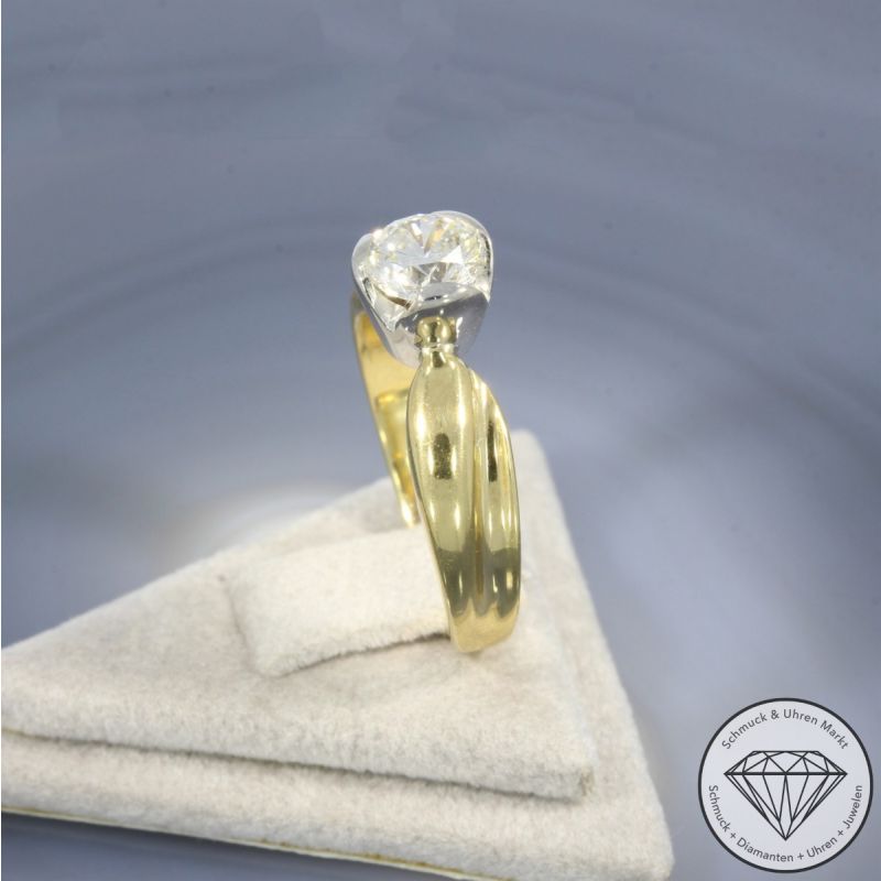 Wert 9800 € Bicolor Solitär Brillant Ring (ca. 0,91 carat) in 750er 18 K Gold - 102990