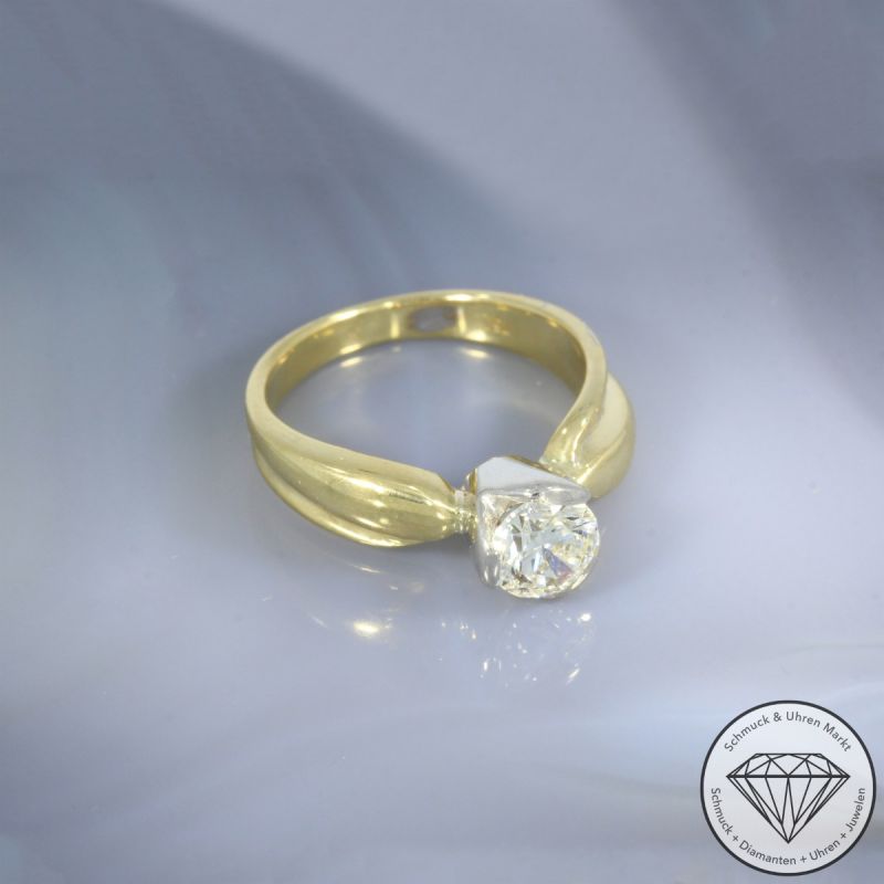 Wert 9800 € Bicolor Solitär Brillant Ring (ca. 0,91 carat) in 750er 18 K Gold - 102990