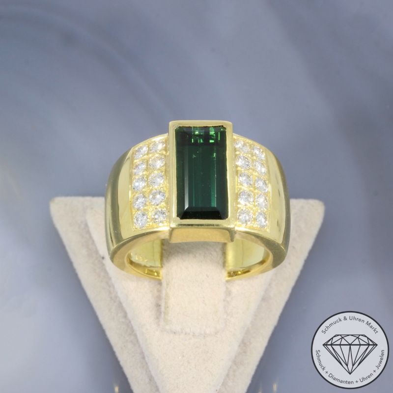 Wert 9500 € Brillant Turmalin Ring in 750er 18 K Gelbgold - 102993