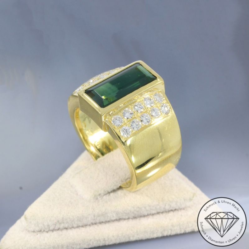 Wert 9500 € Brillant Turmalin Ring in 750er 18 K Gelbgold - 102993