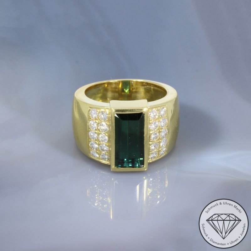 Wert 9500 € Brillant Turmalin Ring in 750er 18 K Gelbgold - 102993