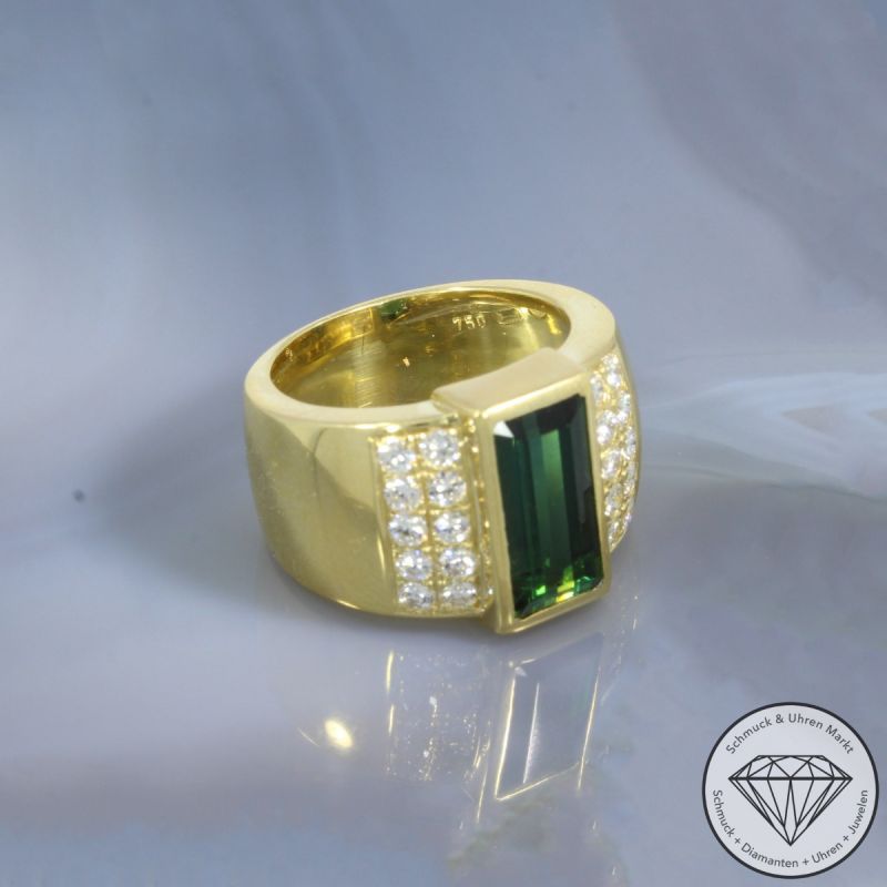 Wert 9500 € Brillant Turmalin Ring in 750er 18 K Gelbgold - 102993