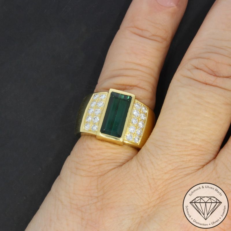 Wert 9500 € Brillant Turmalin Ring in 750er 18 K Gelbgold - 102993