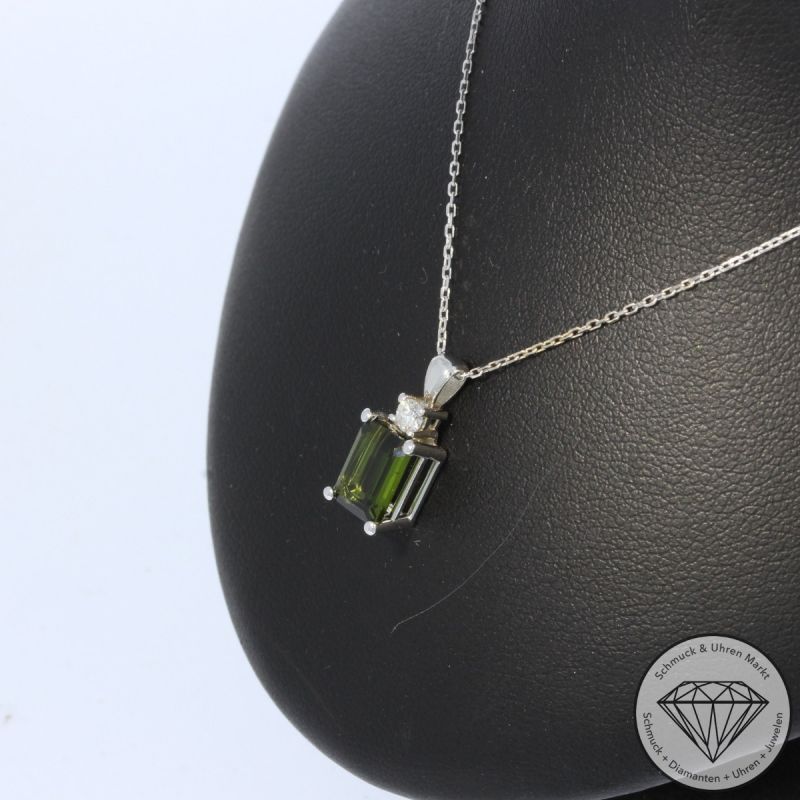 Wert 1250 € Brillant Turmalin Anhänger & Kette in 585er 14 K Weißgold - H1920