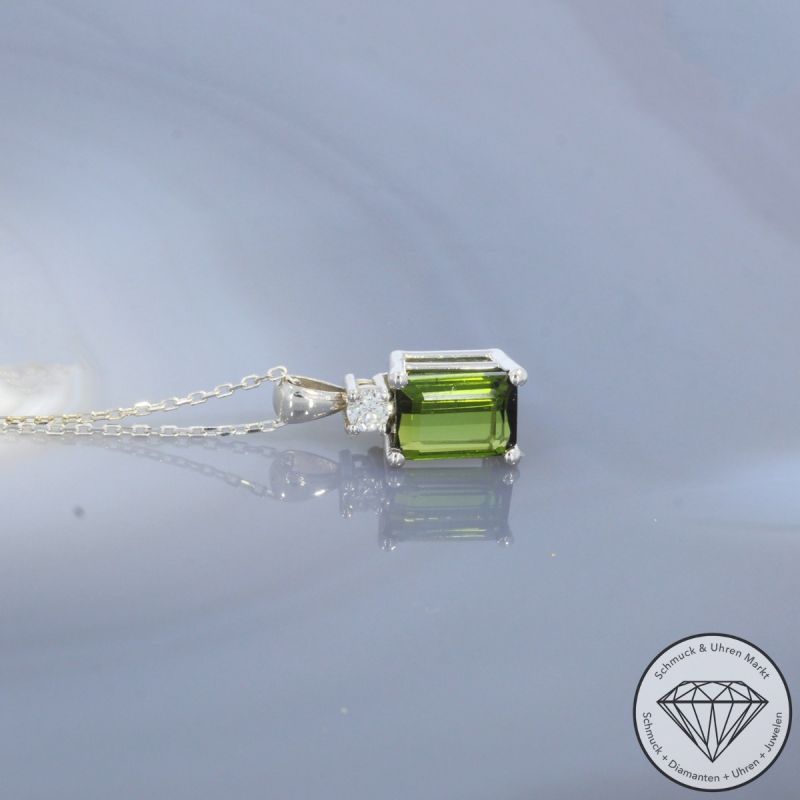 Wert 1250 € Brillant Turmalin Anhänger & Kette in 585er 14 K Weißgold - H1920
