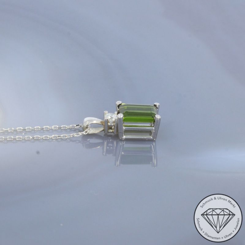 Wert 1250 € Brillant Turmalin Anhänger & Kette in 585er 14 K Weißgold - H1920
