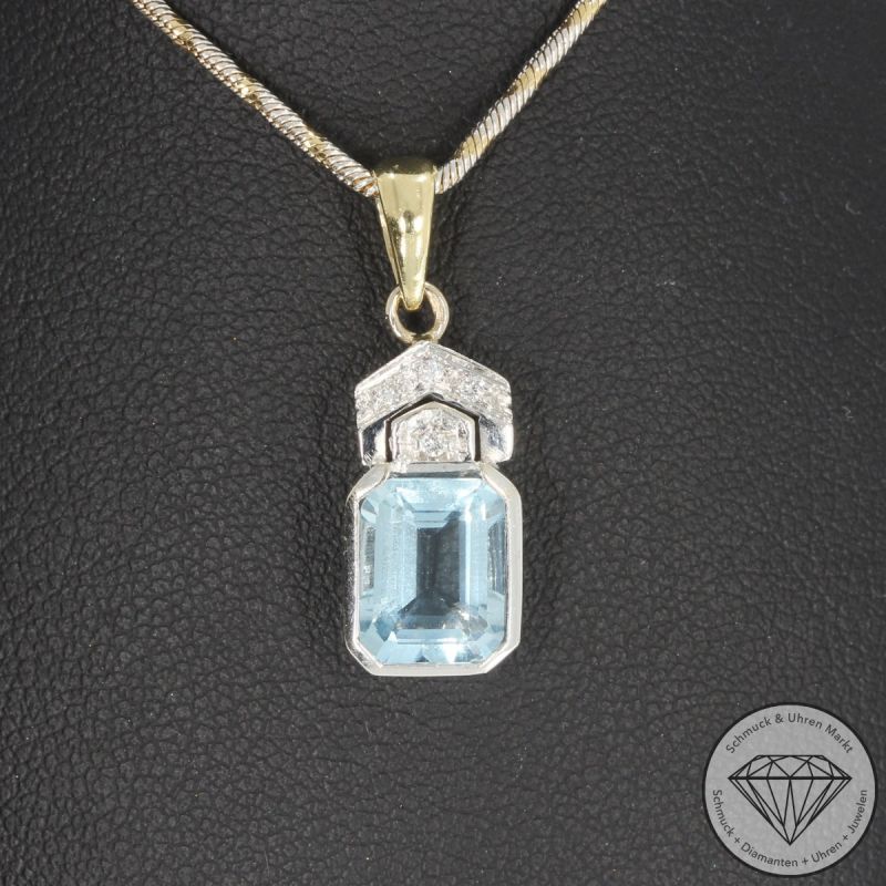 Wert 2590 € Bicolor Brillant Aquamarin Anhänger & Kette in 585er 14 K Gold - 103073