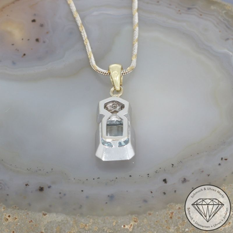Wert 2590 € Bicolor Brillant Aquamarin Anhänger & Kette in 585er 14 K Gold - 103073
