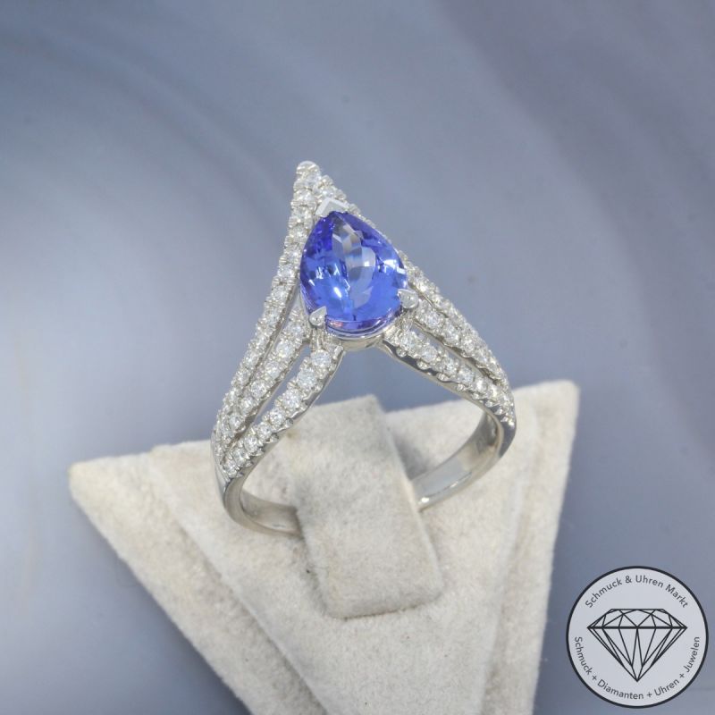 Sale! Wert 4390 € Brillant Tansanit Ring in 750er 18 K Weißgold - 103232