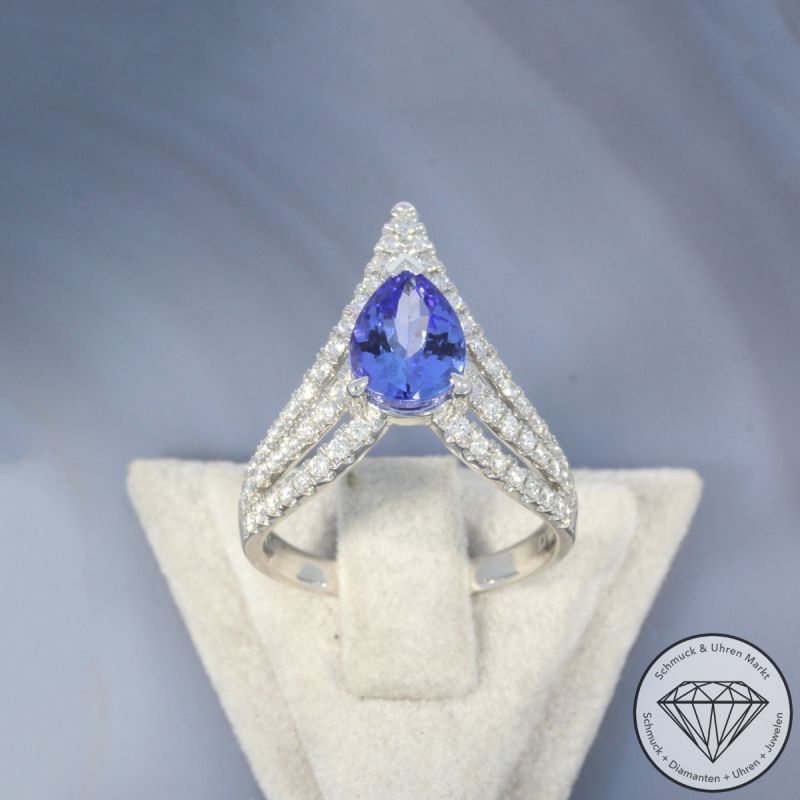 Sale! Wert 4390 € Brillant Tansanit Ring in 750er 18 K Weißgold - 103232