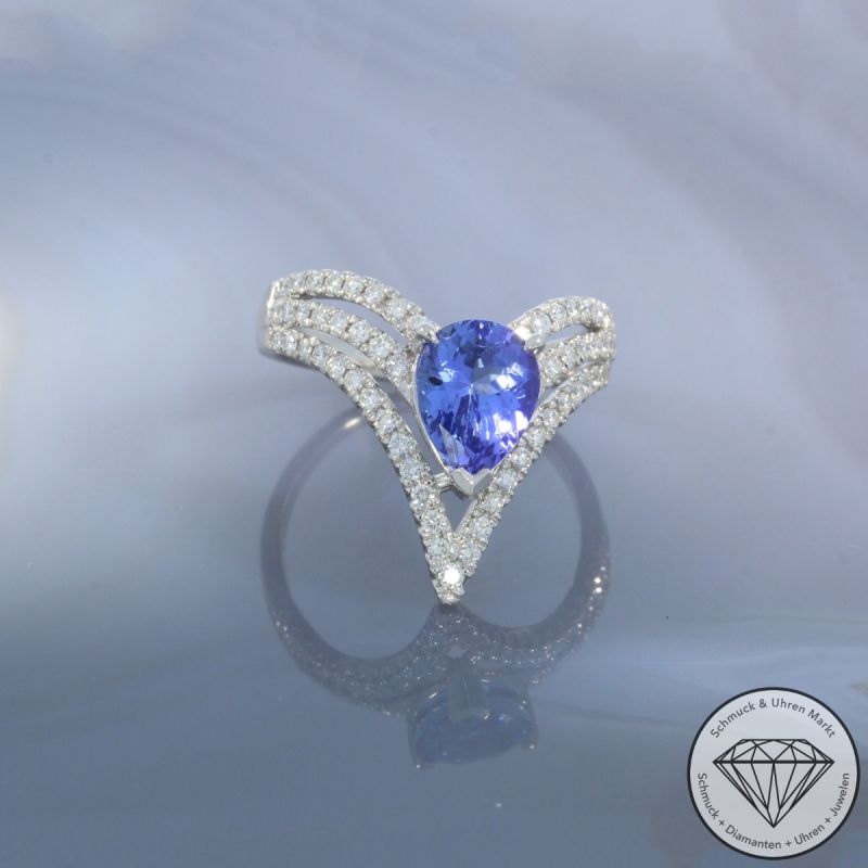 Sale! Wert 4390 € Brillant Tansanit Ring in 750er 18 K Weißgold - 103232