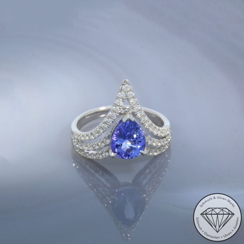 Sale! Wert 4390 € Brillant Tansanit Ring in 750er 18 K Weißgold - 103232