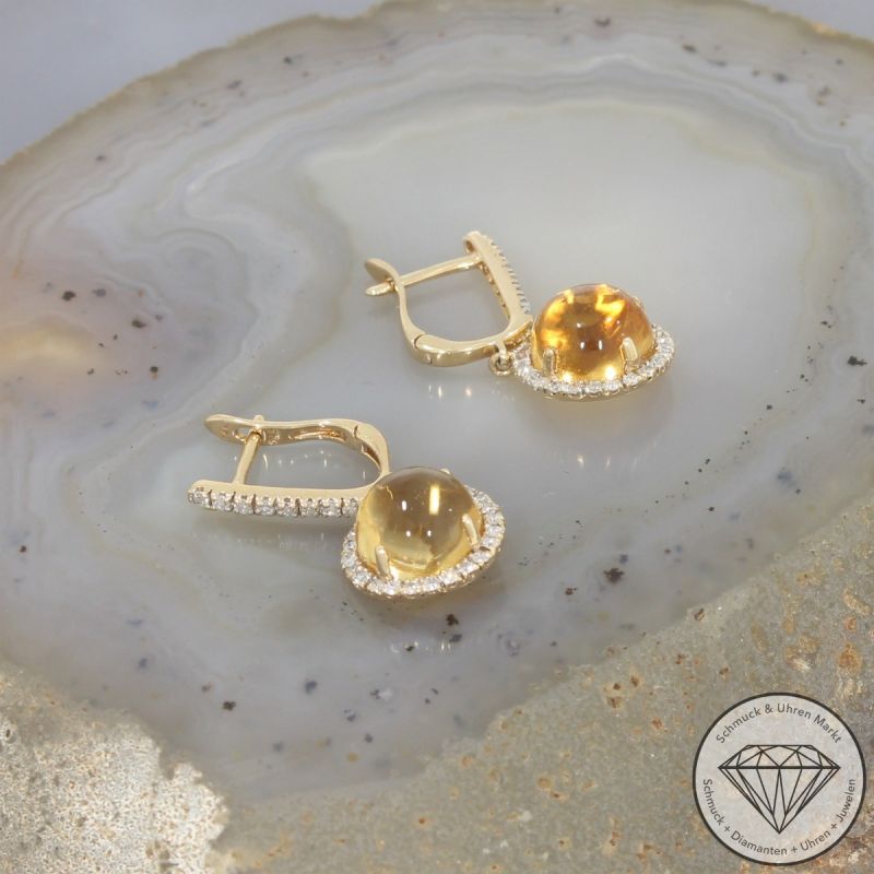 Wert 2290 € Brillant Citrin Ohrringe in 585er 14 K Gelbgold - 103300 