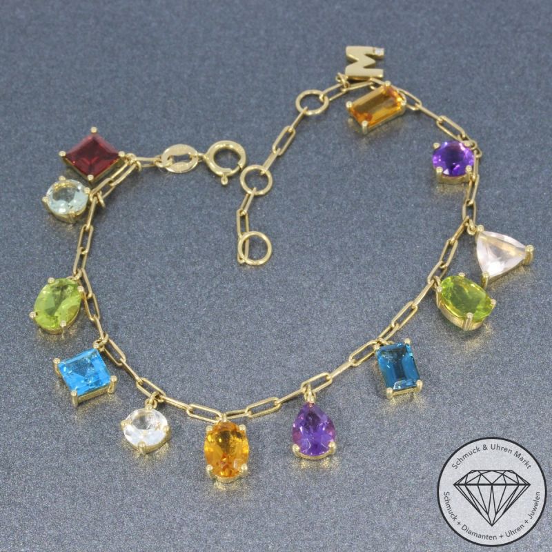 Wert 2990 € Brillant Farbedelstein Armband in 585er 14 K Gelbgold - 103306