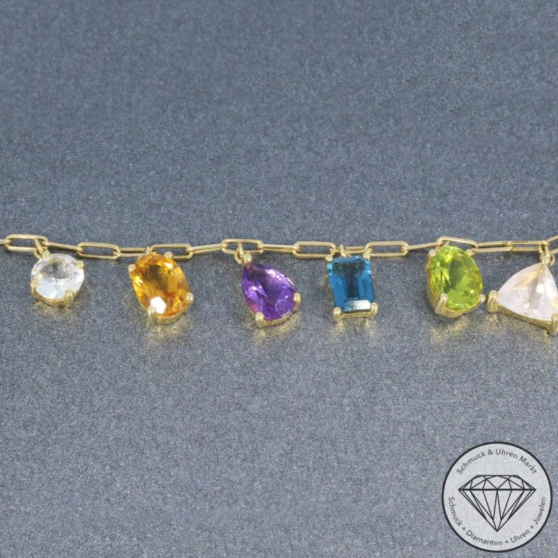 Wert 2990 € Brillant Farbedelstein Armband in 585er 14 K Gelbgold - 103306