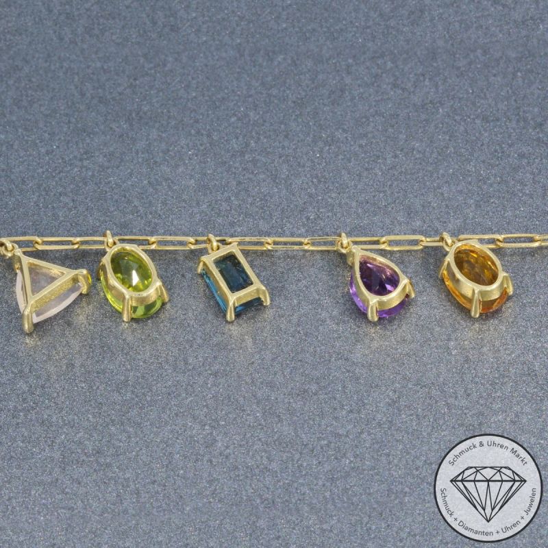 Wert 2990 € Brillant Farbedelstein Armband in 585er 14 K Gelbgold - 103306