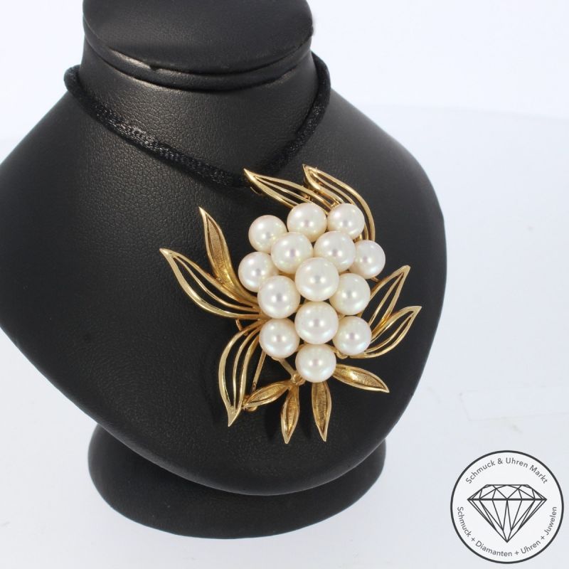 Wert 3290 € Perl Brosche in 585er 14 K Roségold - 103337