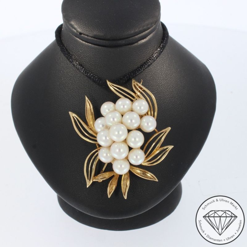 Wert 3290 € Perl Brosche in 585er 14 K Roségold - 103337