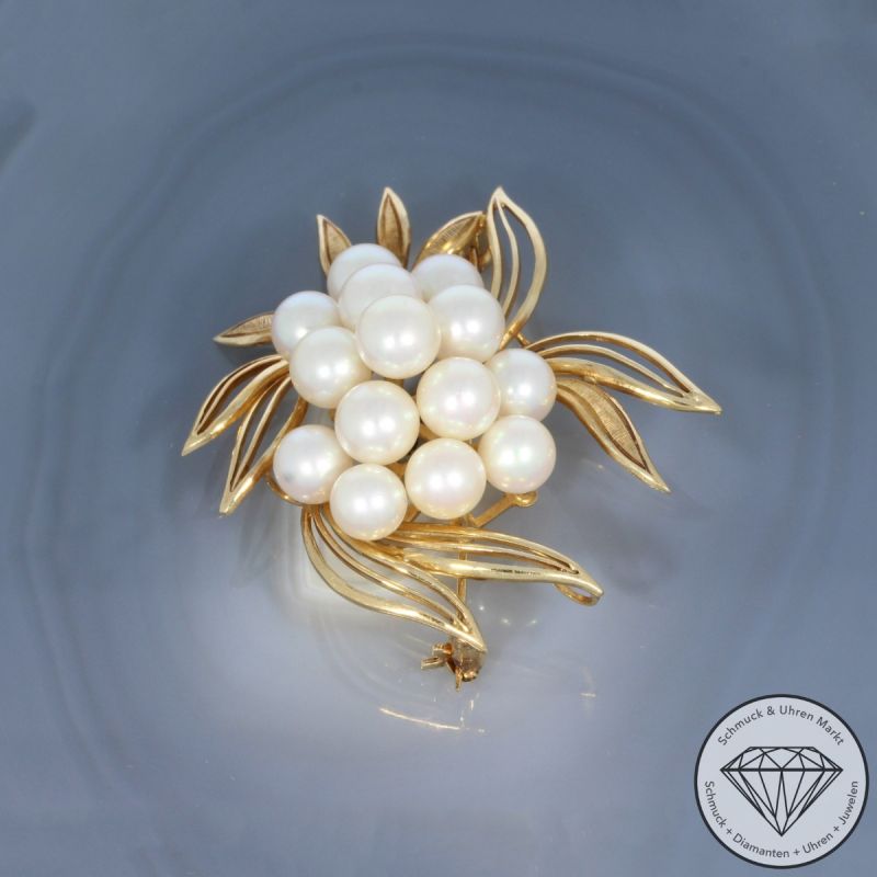 Wert 3290 € Perl Brosche in 585er 14 K Roségold - 103337