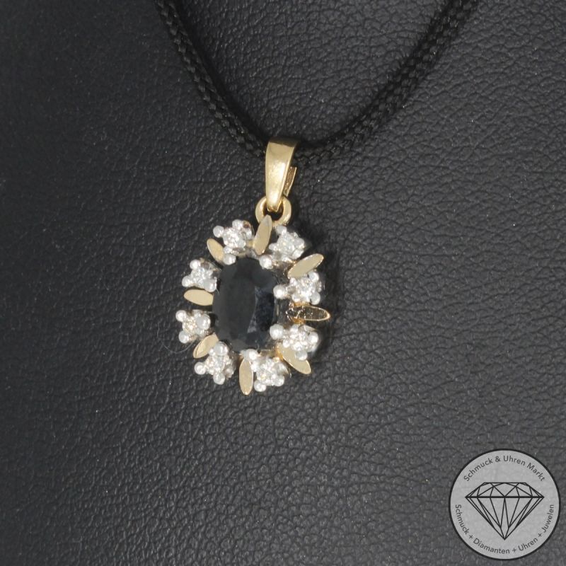 Wert 990 € Bicolor Brillant Saphir Anhänger in 585er 14 K Gold - 103966