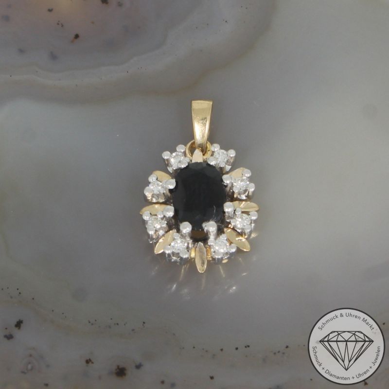 Wert 990 € Bicolor Brillant Saphir Anhänger in 585er 14 K Gold - 103966