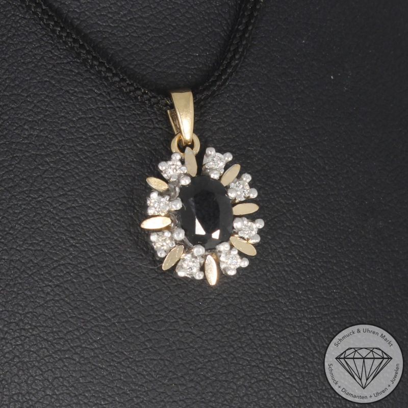 Wert 990 € Bicolor Brillant Saphir Anhänger in 585er 14 K Gold - 103966