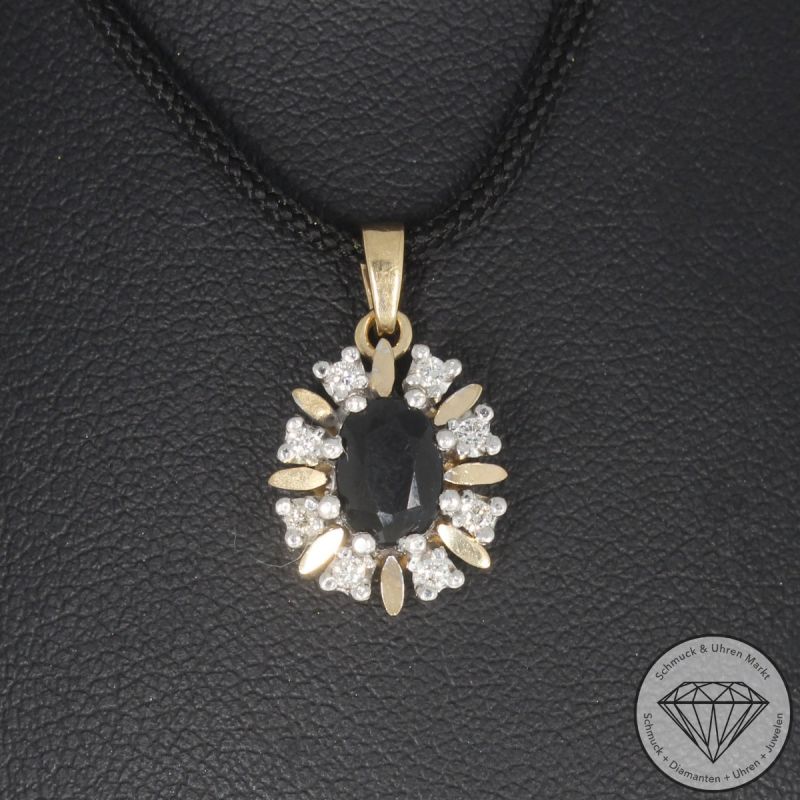 Wert 990 € Bicolor Brillant Saphir Anhänger in 585er 14 K Gold - 103966