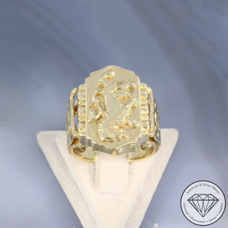 Wert 3690 € Siegel Ring Löwe in 585er 14 K Gelbgold - 103414 