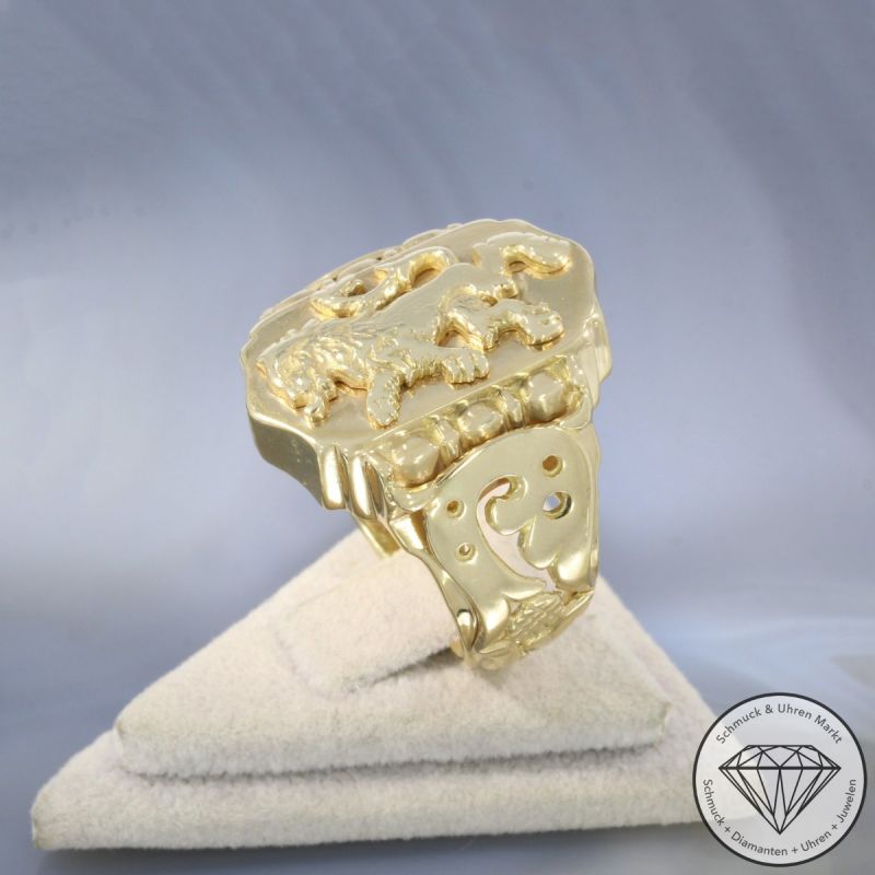 Wert 3690 € Siegel Ring Löwe in 585er 14 K Gelbgold - 103414 