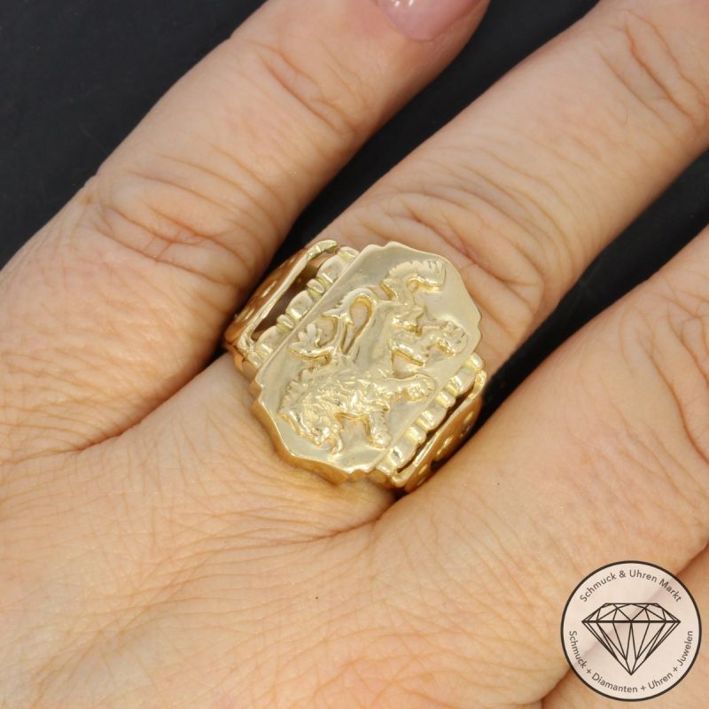 Wert 3690 € Siegel Ring Löwe in 585er 14 K Gelbgold - 103414 