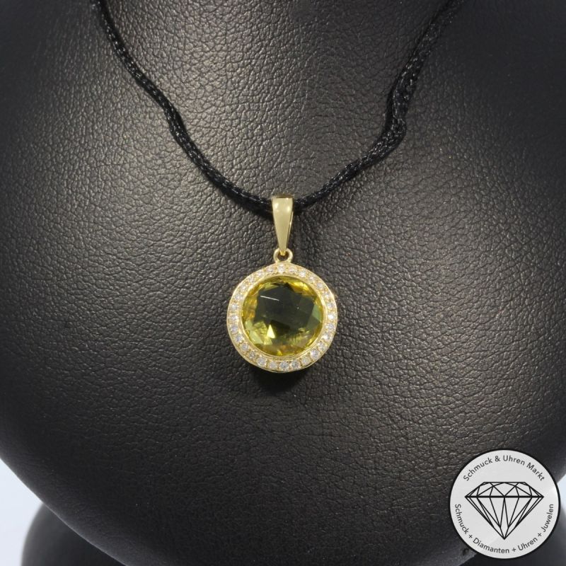 Wert 1040 € Brillant Lemonquarz Anhänger in 750er 18 K Gelbgold - H59
