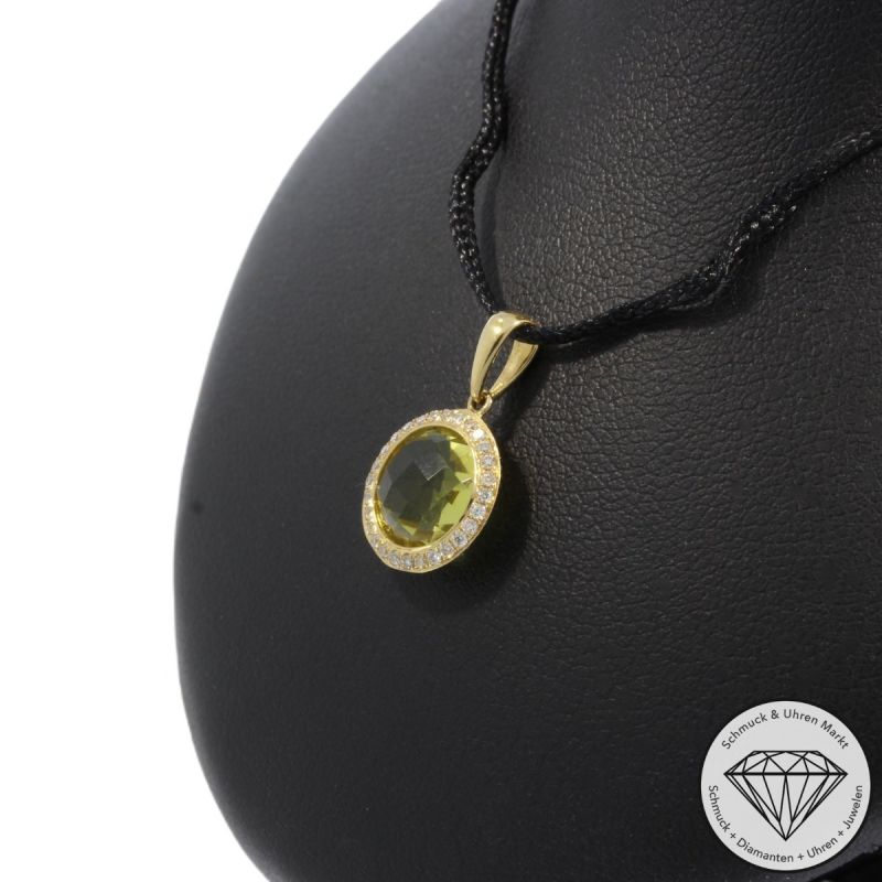 Wert 1040 € Brillant Lemonquarz Anhänger in 750er 18 K Gelbgold - H59