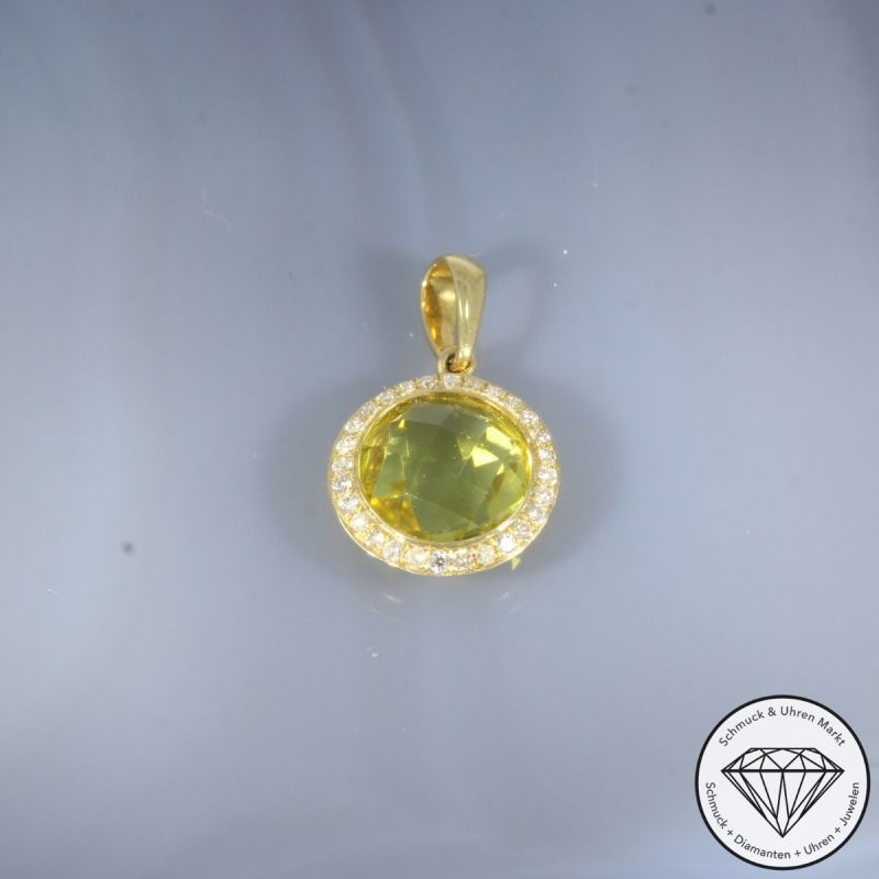 Wert 1040 € Brillant Lemonquarz Anhänger in 750er 18 K Gelbgold - H59