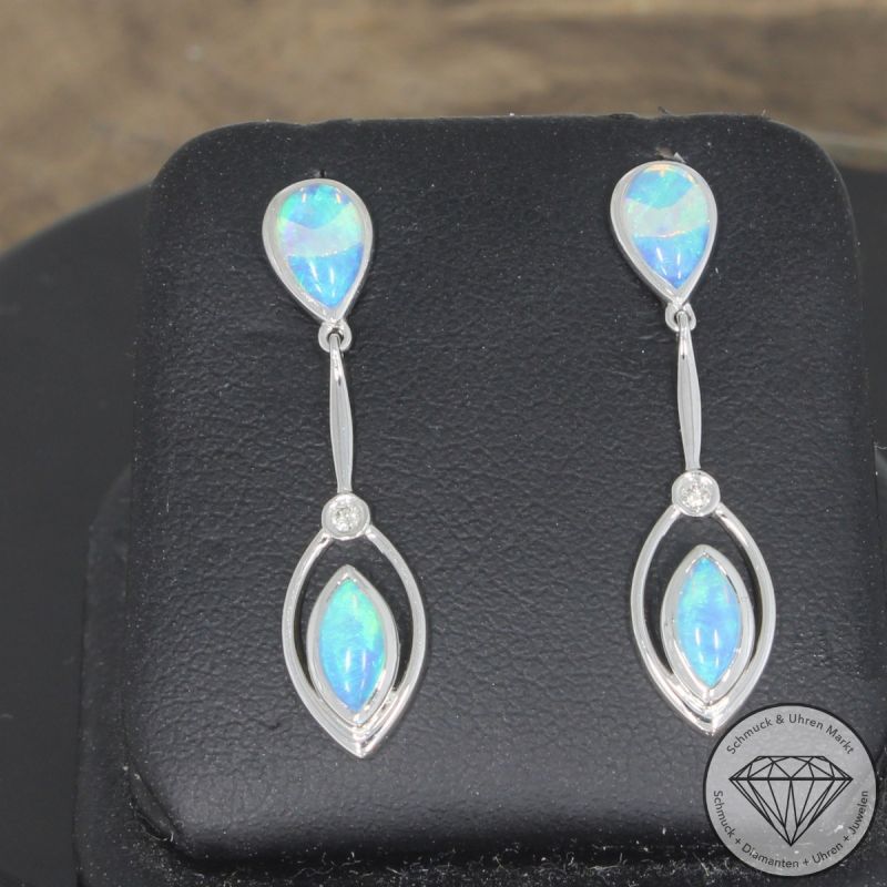 Wert 1790 € Brillant Opal Ohrringe in 750er 18 K Weißgold - 103569