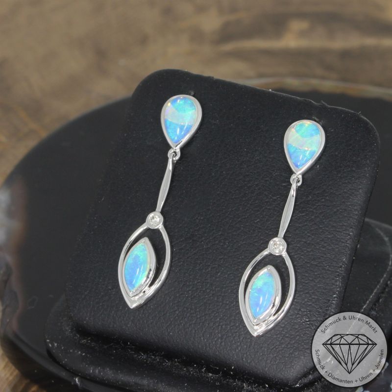 Wert 1790 € Brillant Opal Ohrringe in 750er 18 K Weißgold - 103569
