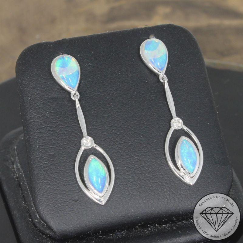Wert 1790 € Brillant Opal Ohrringe in 750er 18 K Weißgold - 103569
