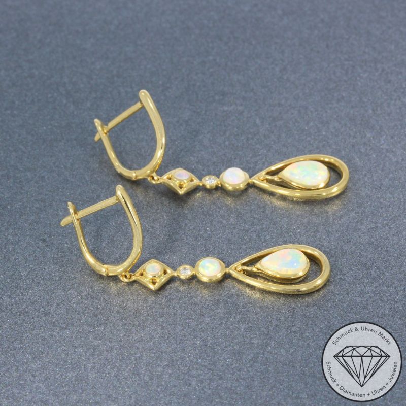 Wert 2490 € Brillant Opal Ohrringe in 750er 18 K Gelbgold - 103571