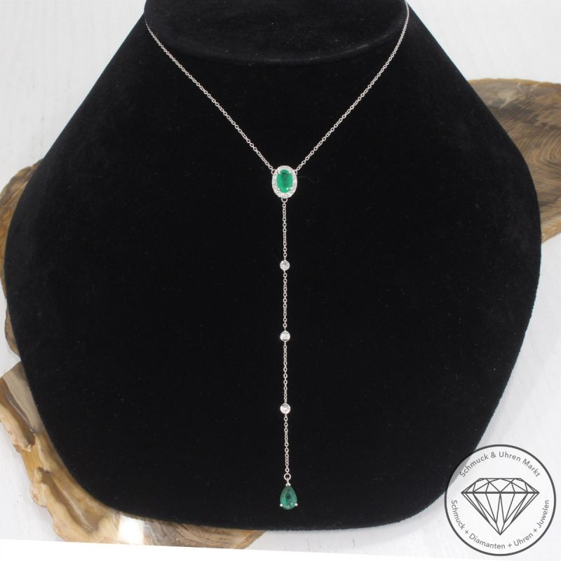 Wert 2290 € Brillant Smaragd Collier in 750er 18 K Weißgold - 103612