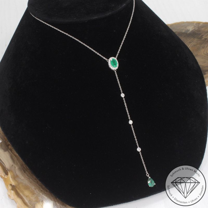 Wert 2290 € Brillant Smaragd Collier in 750er 18 K Weißgold - 103612