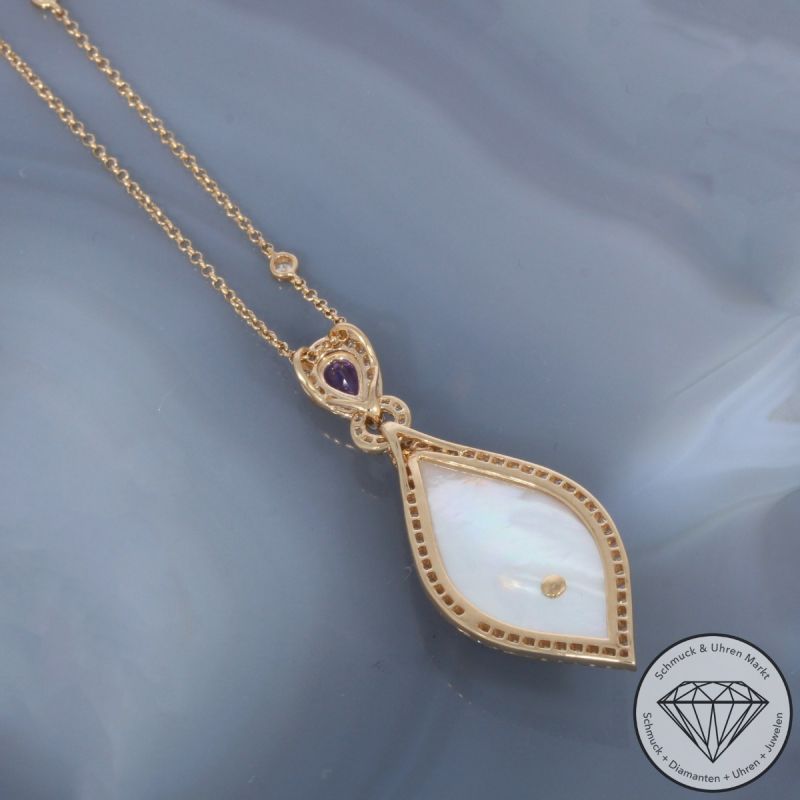 Wert 6450 € Brillant Amethyst Perlmutt Anhänger mit Kette in 750er 18 K Rosegold - 103623