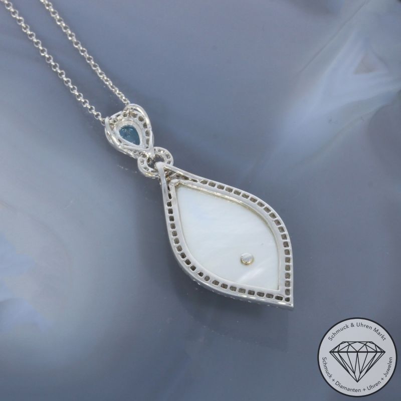 Wert 6450 € Brillant Topas Perlmutt Anhänger mit Kette in 750er 18 K Weißgold - 103624