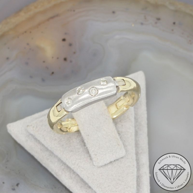Wert 1350 € Bicolor Brillant Glieder Ring in 585er 14 K Gold - 103646