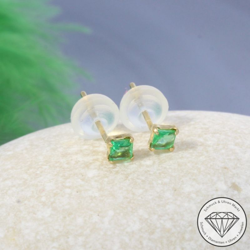 Wert 350 € Smaragd Ohrringe (0,16 carat) in 750er 18 K Gelbgold - H1900