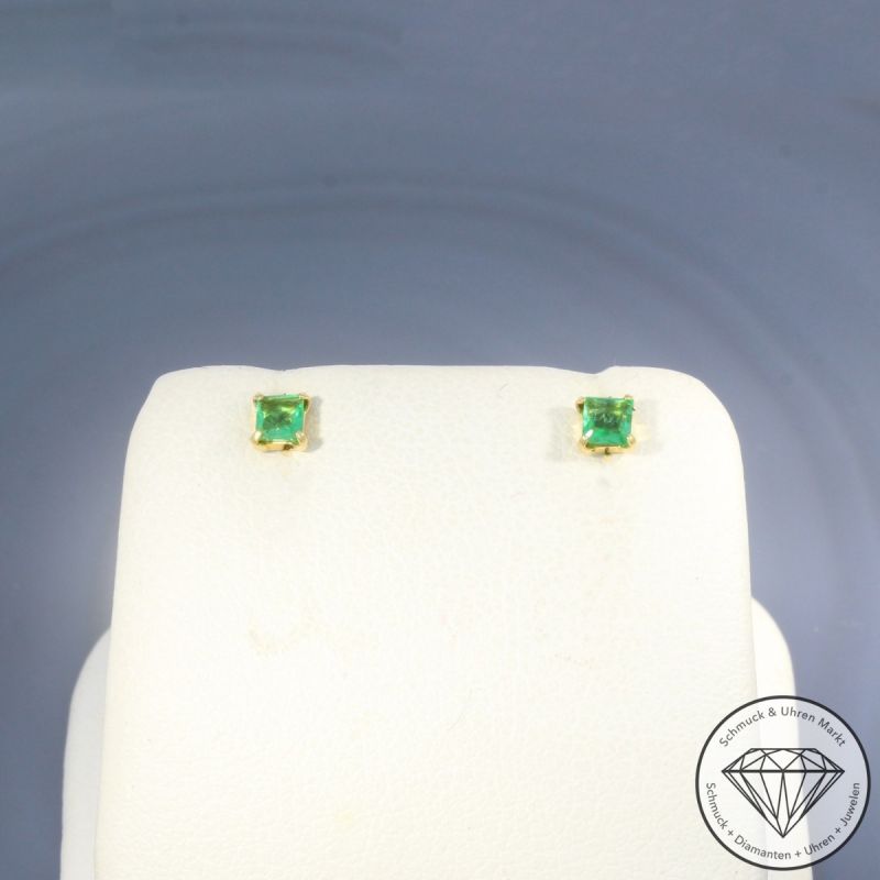 Wert 350 € Smaragd Ohrringe (0,16 carat) in 750er 18 K Gelbgold - H1900