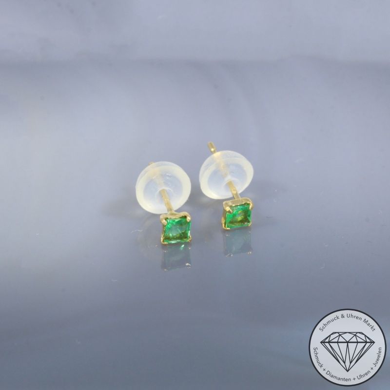 Wert 350 € Smaragd Ohrringe (0,16 carat) in 750er 18 K Gelbgold - H1900