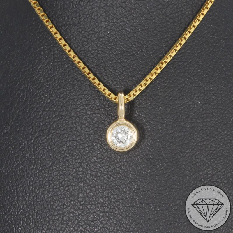 Wert 1390 € Solitär Brillant Anhänger & Kette (ca. 0,15 carat) in 585er 14 K Gelbgold - 103701