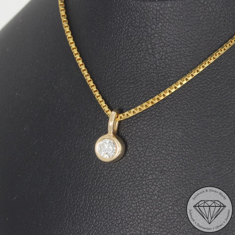 Wert 1390 € Solitär Brillant Anhänger & Kette (ca. 0,15 carat) in 585er 14 K Gelbgold - 103701