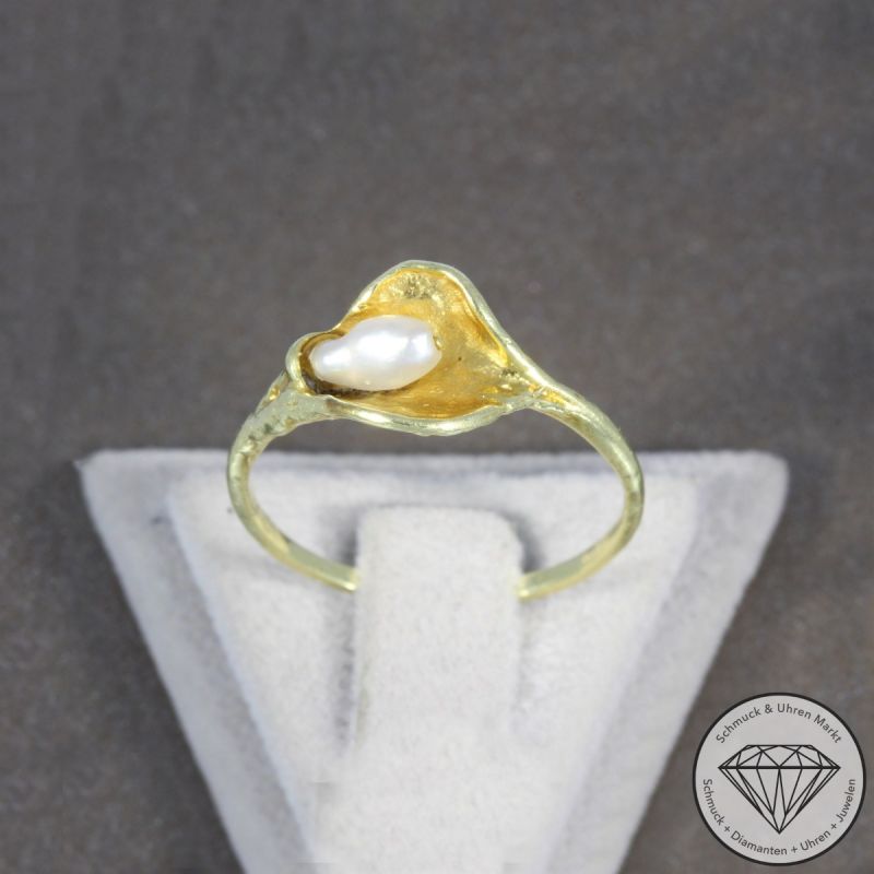 Wert 490 € Perl Ring in 585er 14 K Gelbgold - 103826
